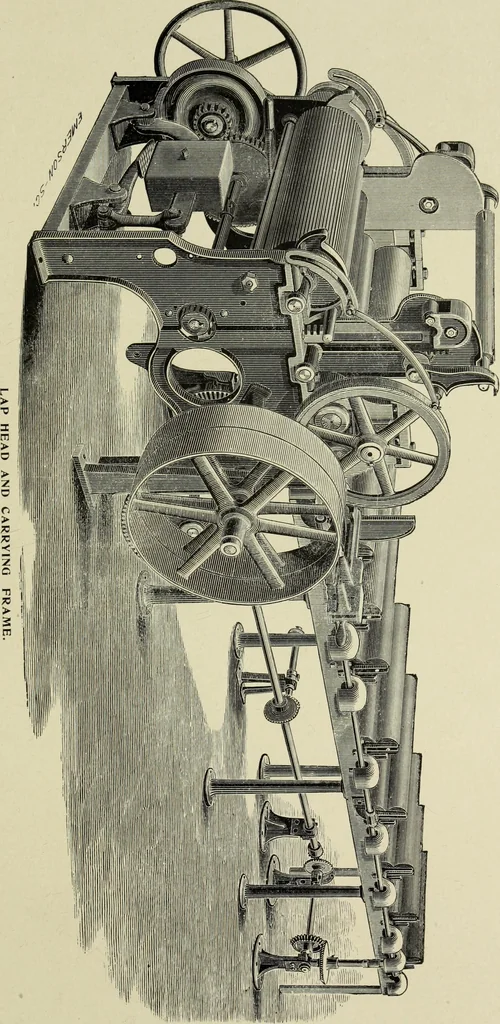 An illustration from The Whitin Machine Works, Whitinsville, Mass. builders of cotton machinery : cards, railway heads, drawing frames, spinning frames, spoolers, wet and dry twisters, reels, long chain quilling machines, looms, etc., etc, 1896, leaf 36