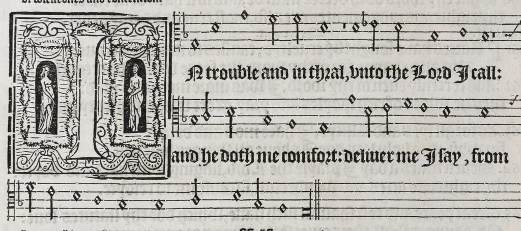 An illustration from The whole booke of Psalmes, 1580, leaf 172