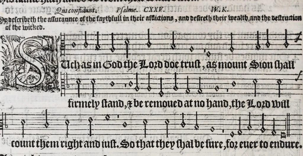 An illustration from The whole booke of Psalmes, 1580, leaf 176