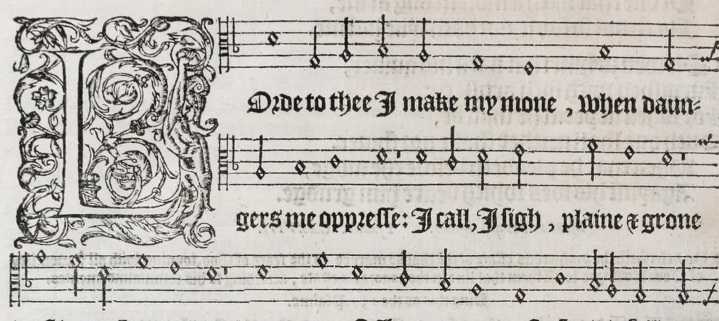 An illustration from The whole booke of Psalmes, 1580, leaf 180