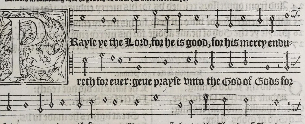 An illustration from The whole booke of Psalmes, 1580, leaf 185