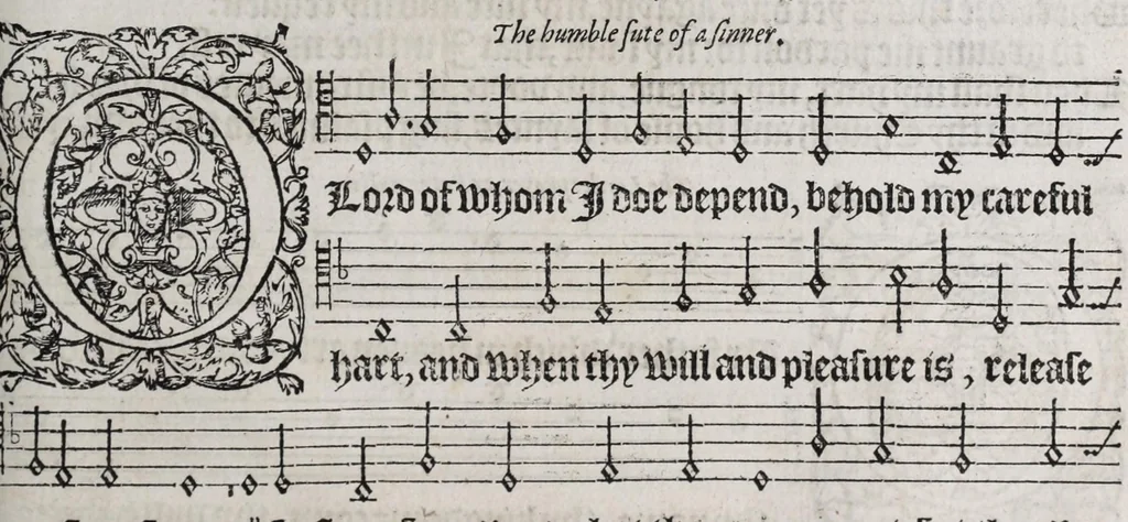 An illustration from The whole booke of Psalmes, 1580, leaf 23