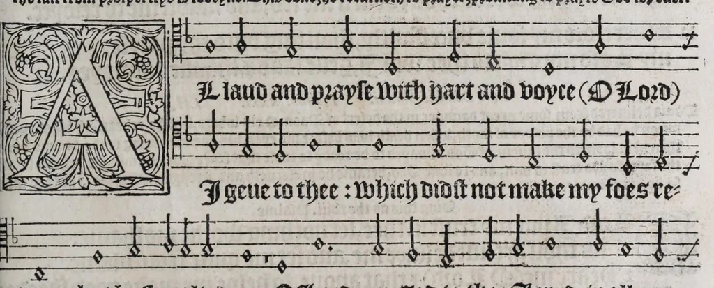 An illustration from The whole booke of Psalmes, 1580, leaf 53