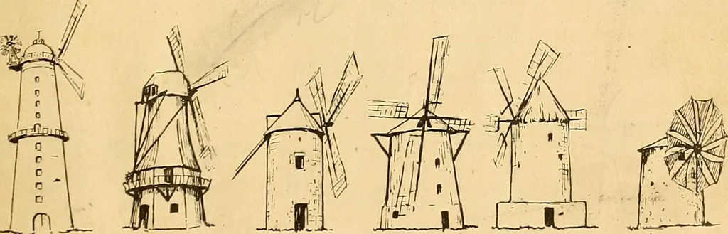 An illustration from Windmills, picturesque and historic : the Motors of the past, 1919, leaf 10