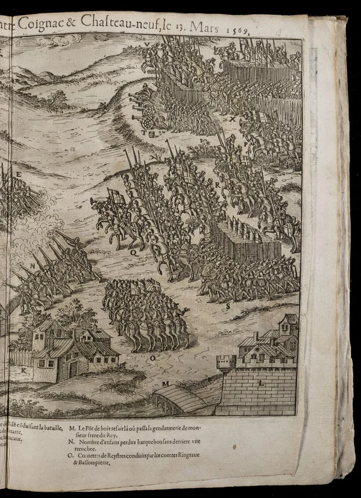 An illustration from Le premier volume contenant Quarante tableaux ou histoires diverses qui sont mémorables touchant les guerres, massacres, & troubles advenues en France en ces dernières années, 1575, leaf 110