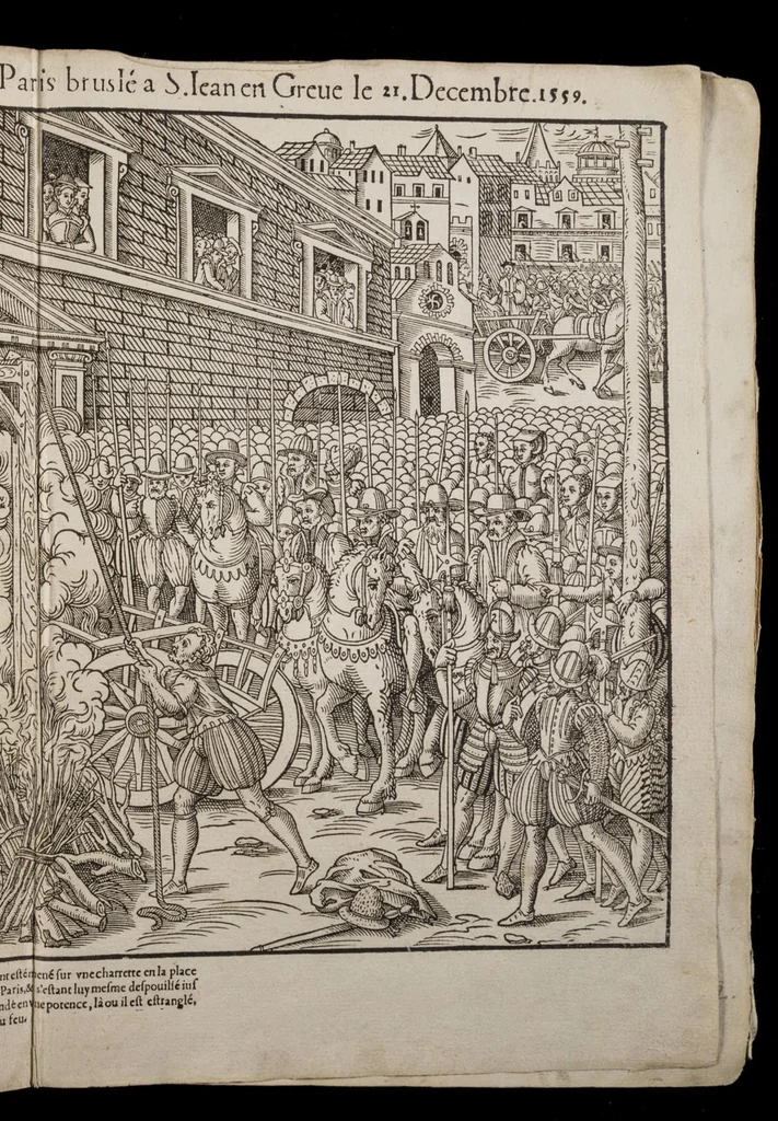 An illustration from Le premier volume contenant Quarante tableaux ou histoires diverses qui sont mémorables touchant les guerres, massacres, & troubles advenues en France en ces dernières années, 1575, leaf 18