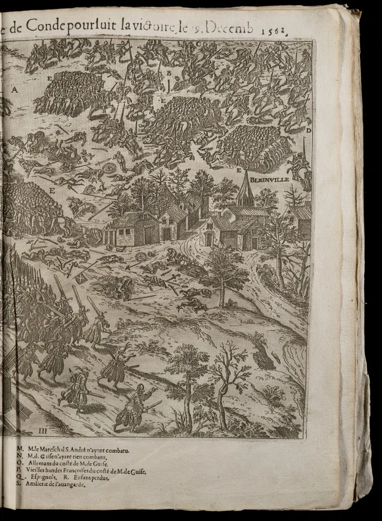 An illustration from Le premier volume contenant Quarante tableaux ou histoires diverses qui sont mémorables touchant les guerres, massacres, & troubles advenues en France en ces dernières années, 1575, leaf 66