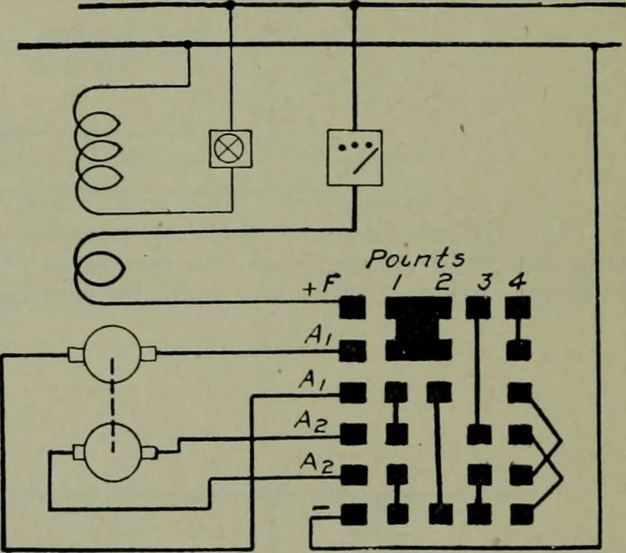 An illustration from Wiring diagrams of electrical apparatus and installations, 1913, leaf 109