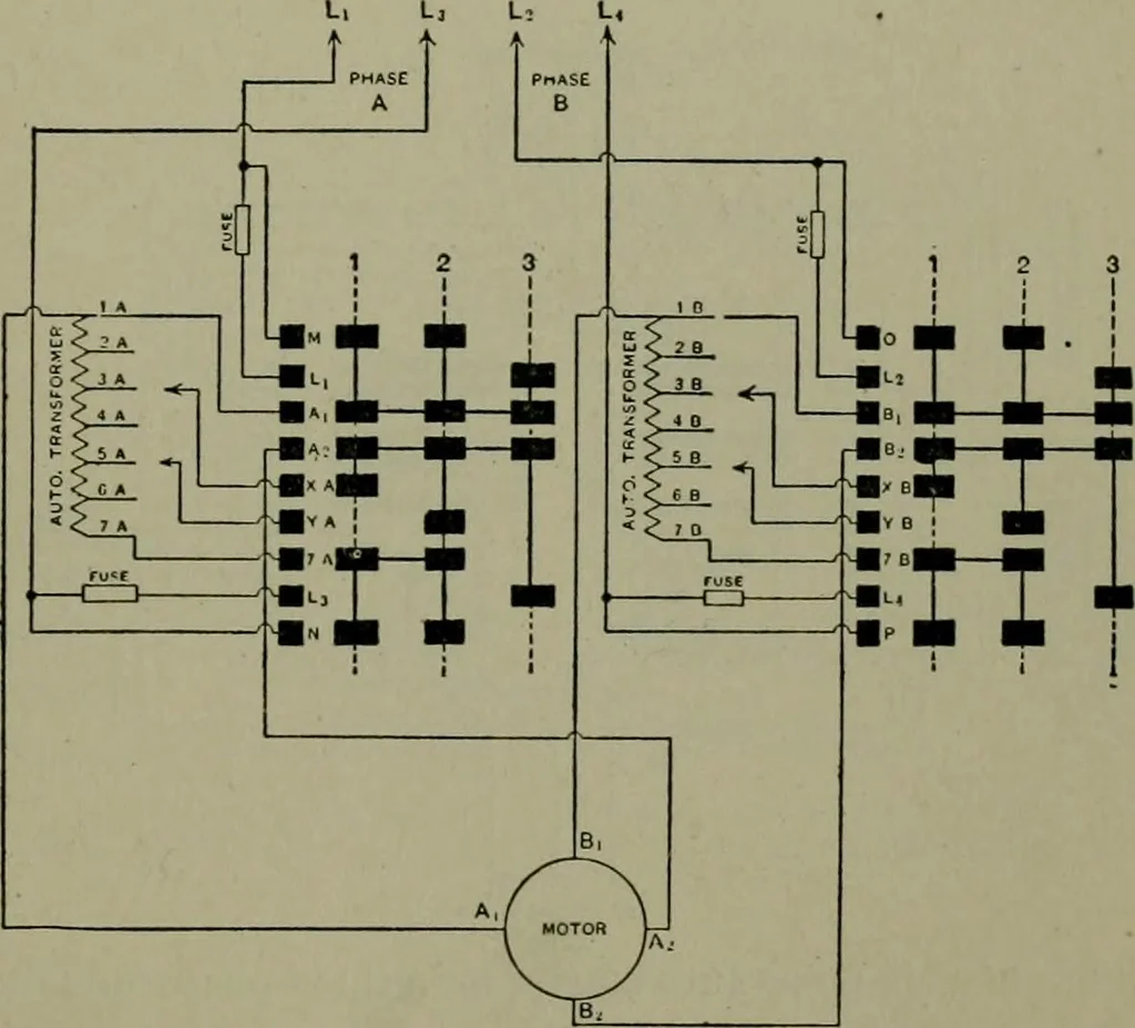 An illustration from Wiring diagrams of electrical apparatus and installations, 1913, leaf 118