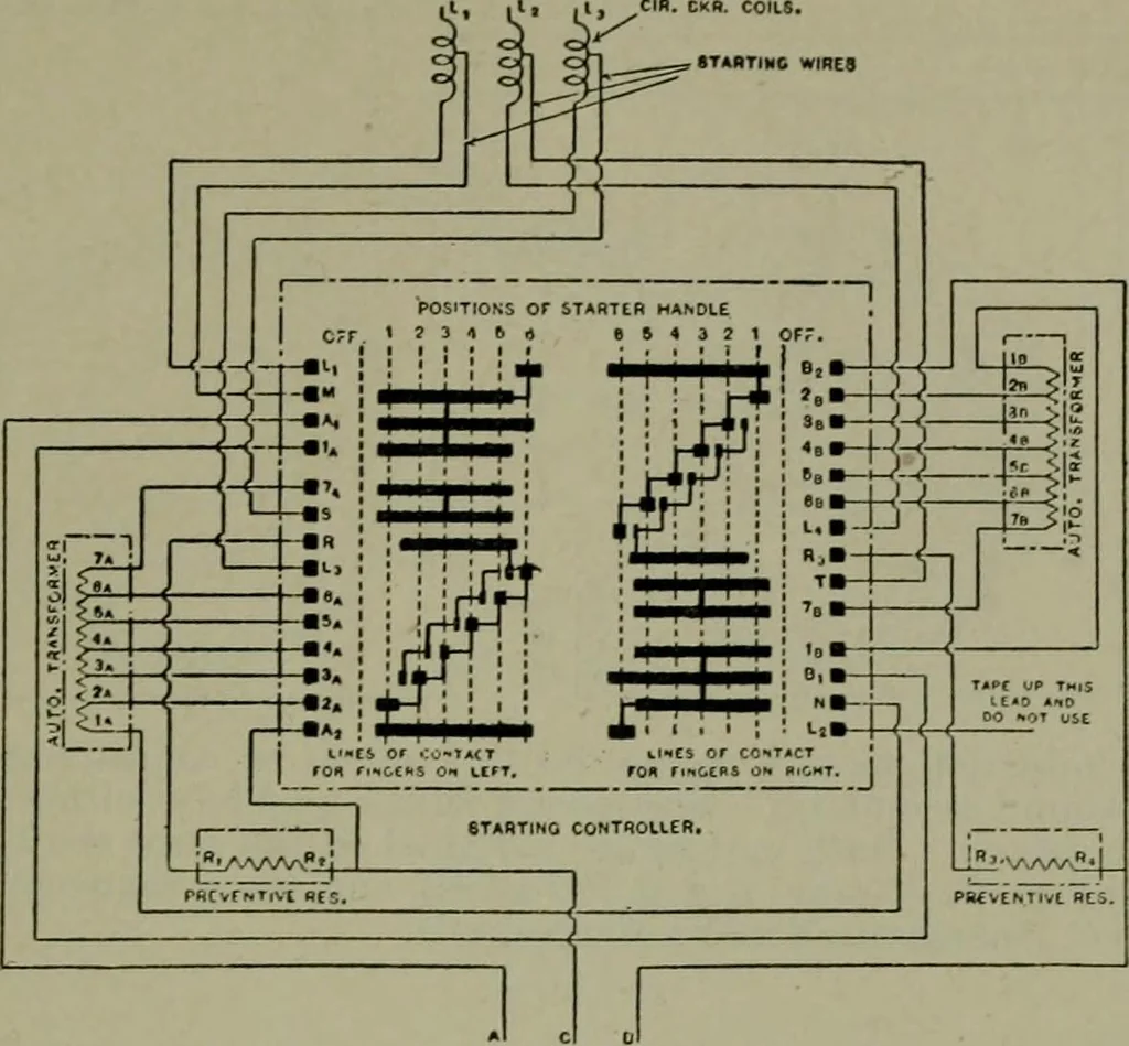 An illustration from Wiring diagrams of electrical apparatus and installations, 1913, leaf 120