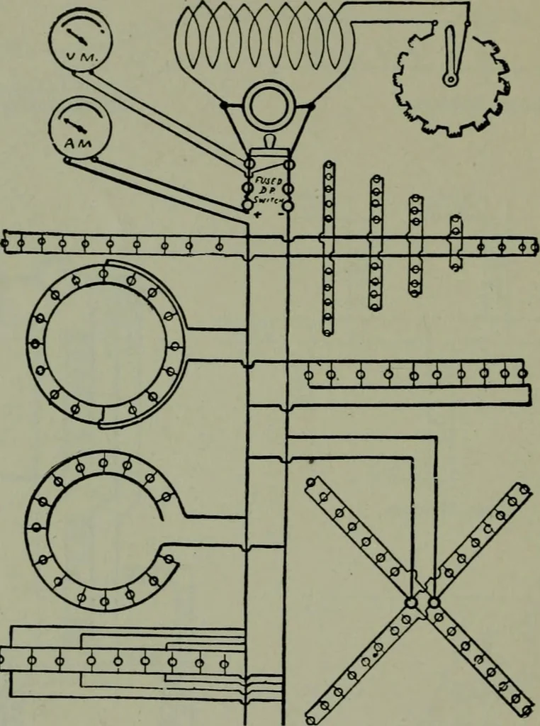An illustration from Wiring diagrams of electrical apparatus and installations, 1913, leaf 131