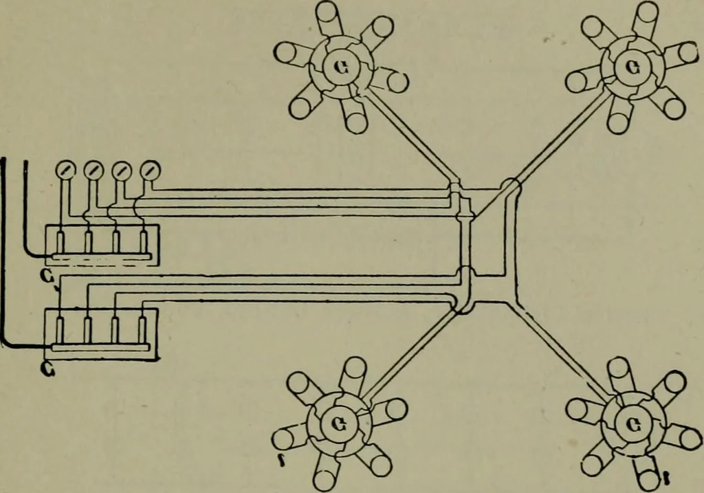 An illustration from Wiring diagrams of electrical apparatus and installations, 1913, leaf 132