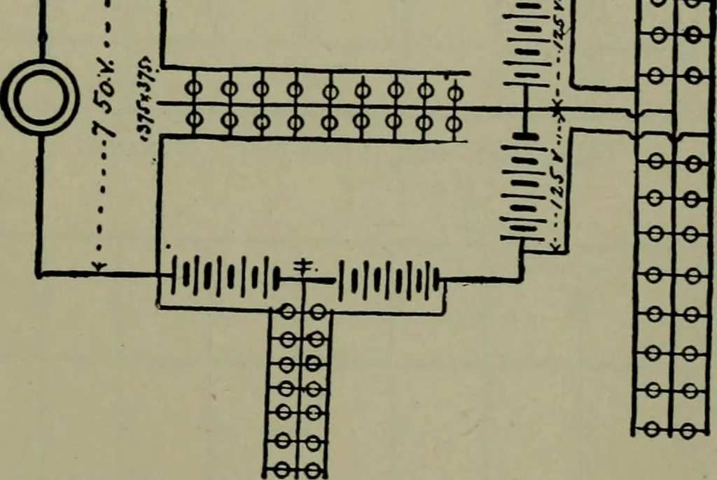 An illustration from Wiring diagrams of electrical apparatus and installations, 1913, leaf 132