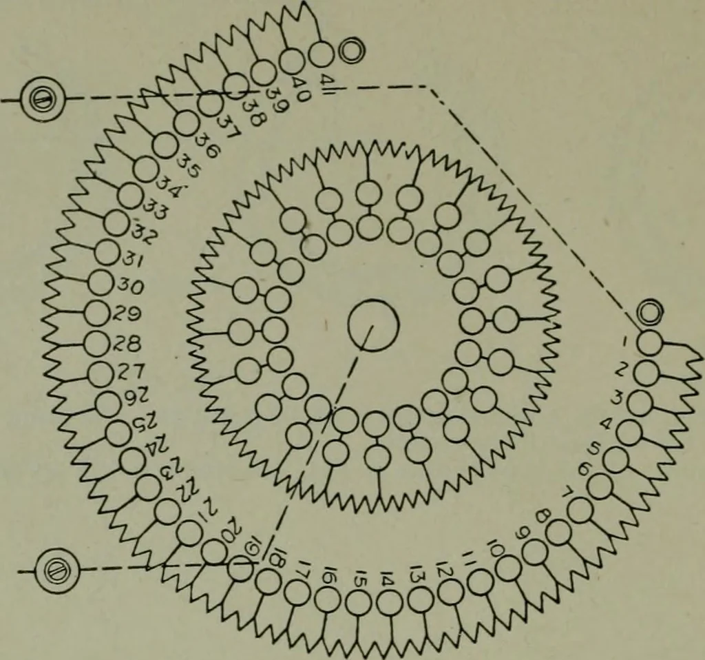 An illustration from Wiring diagrams of electrical apparatus and installations, 1913, leaf 157