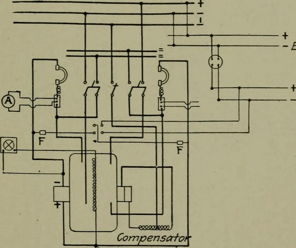 An illustration from Wiring diagrams of electrical apparatus and installations, 1913, leaf 16