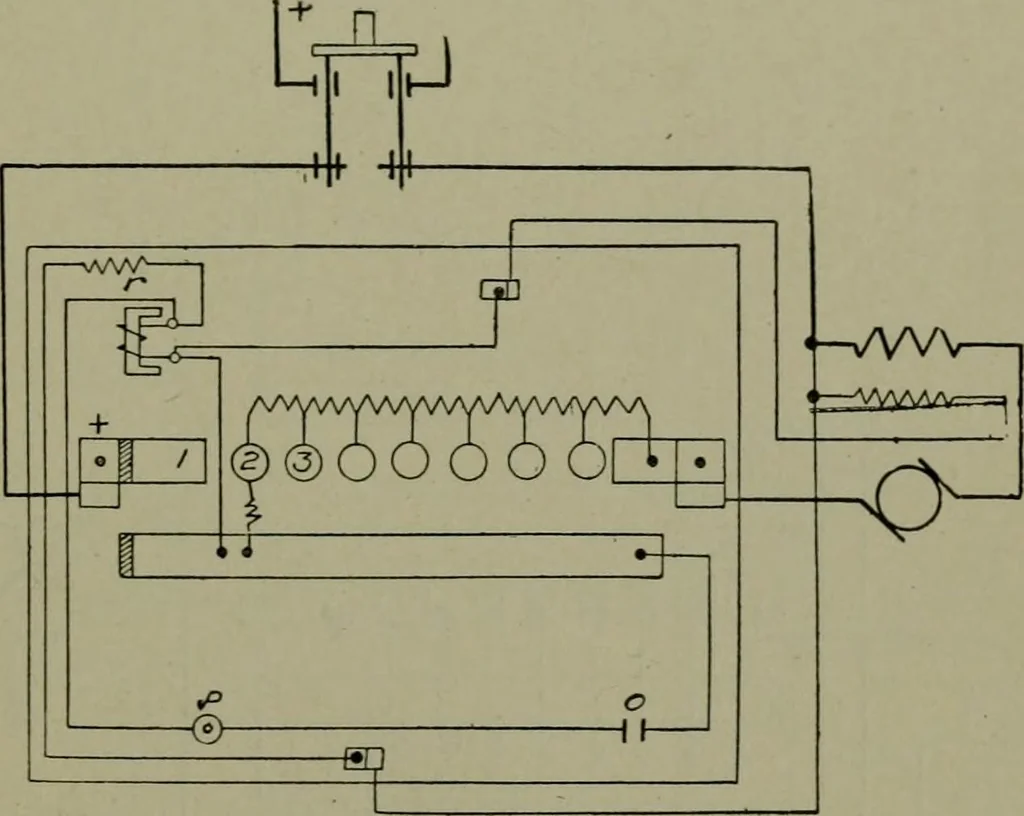 An illustration from Wiring diagrams of electrical apparatus and installations, 1913, leaf 160