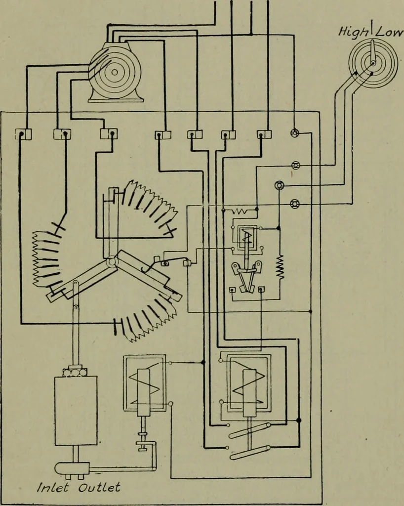 An illustration from Wiring diagrams of electrical apparatus and installations, 1913, leaf 168