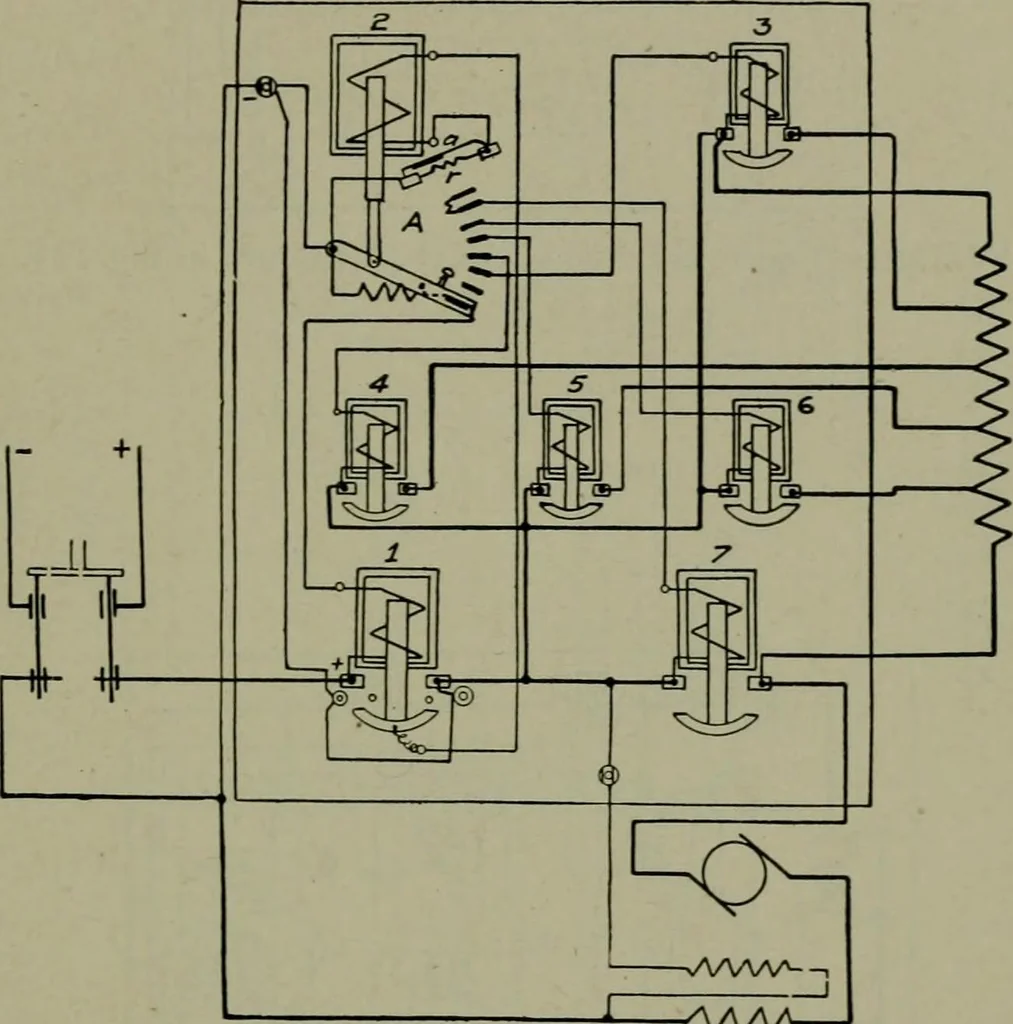 An illustration from Wiring diagrams of electrical apparatus and installations, 1913, leaf 170