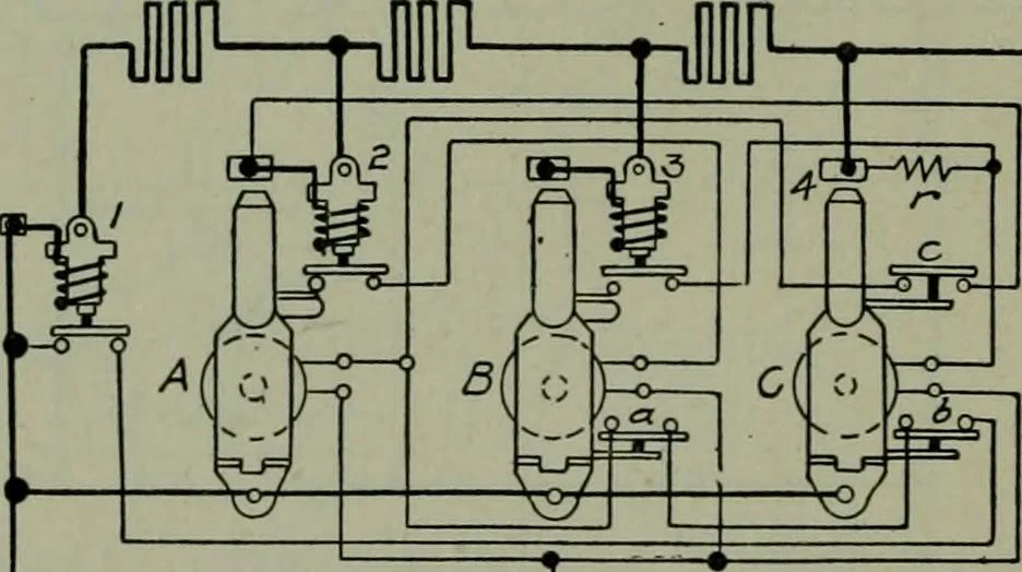 An illustration from Wiring diagrams of electrical apparatus and installations, 1913, leaf 171