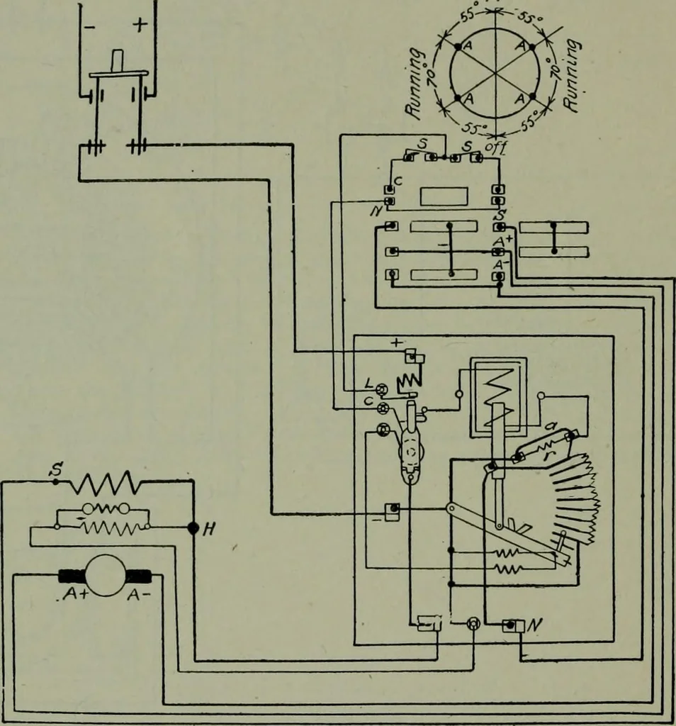 An illustration from Wiring diagrams of electrical apparatus and installations, 1913, leaf 177