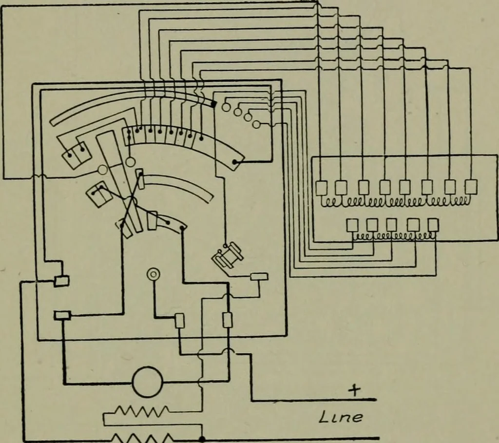 An illustration from Wiring diagrams of electrical apparatus and installations, 1913, leaf 178