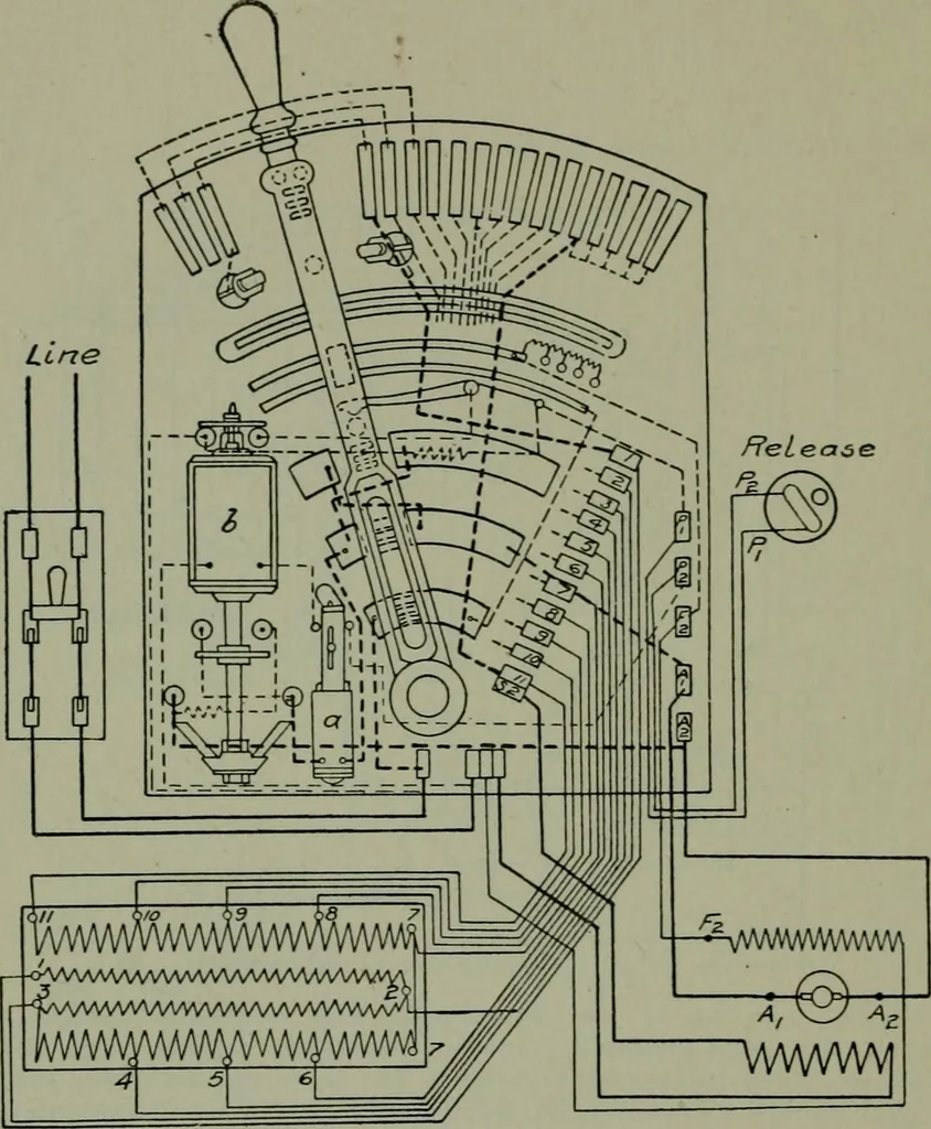 An illustration from Wiring diagrams of electrical apparatus and installations, 1913, leaf 179
