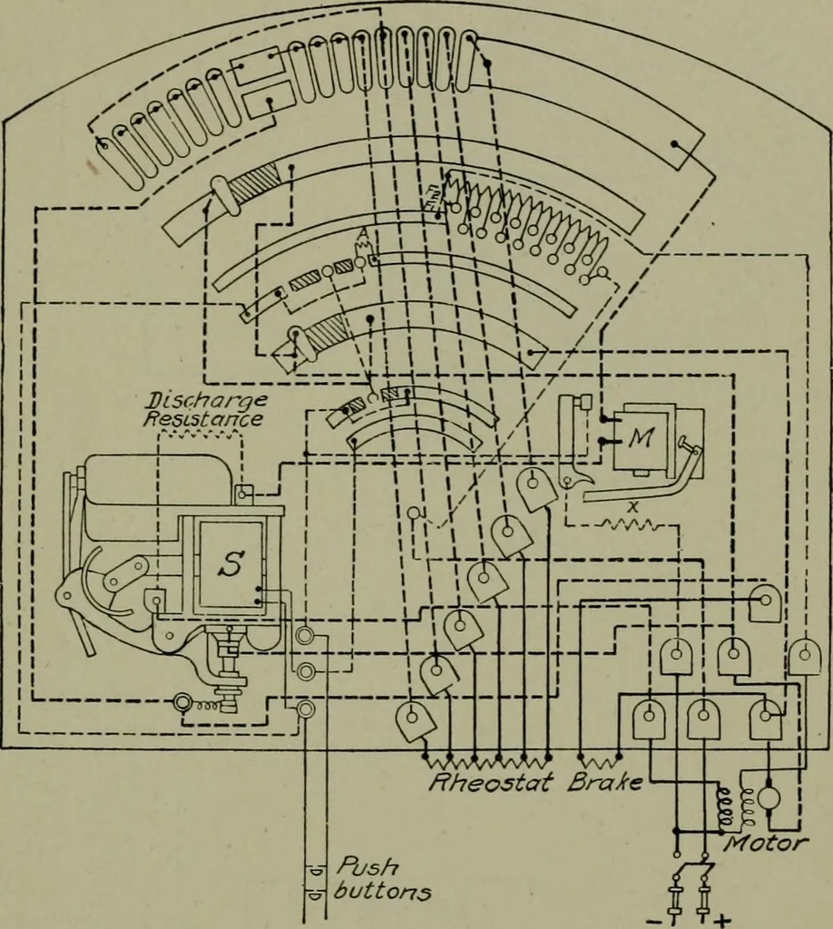 An illustration from Wiring diagrams of electrical apparatus and installations, 1913, leaf 180
