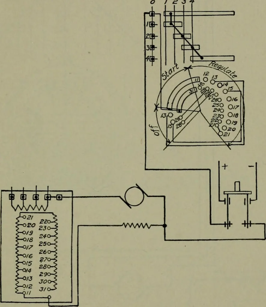 An illustration from Wiring diagrams of electrical apparatus and installations, 1913, leaf 182