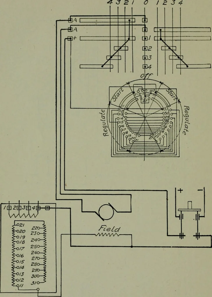 An illustration from Wiring diagrams of electrical apparatus and installations, 1913, leaf 183