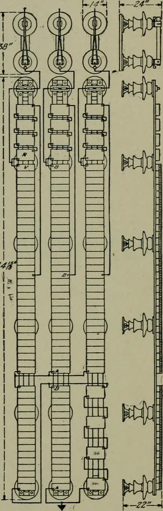 An illustration from Wiring diagrams of electrical apparatus and installations, 1913, leaf 190