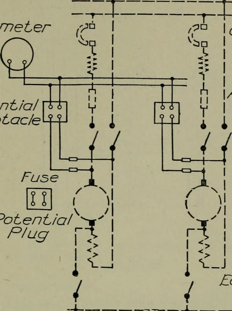 An illustration from Wiring diagrams of electrical apparatus and installations, 1913, leaf 210