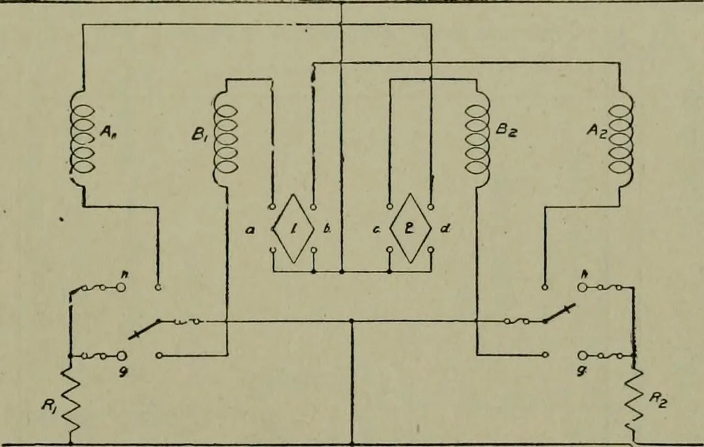 An illustration from Wiring diagrams of electrical apparatus and installations, 1913, leaf 216