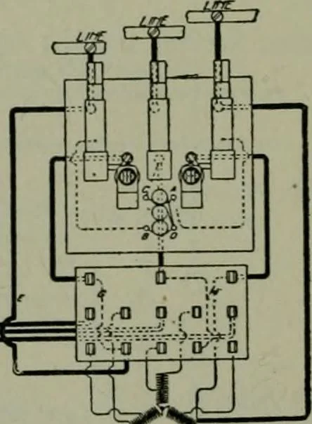 An illustration from Wiring diagrams of electrical apparatus and installations, 1913, leaf 223