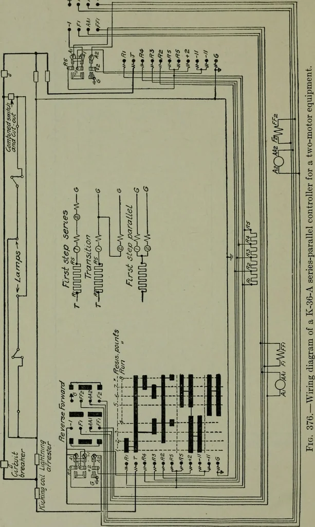 An illustration from Wiring diagrams of electrical apparatus and installations, 1913, leaf 229