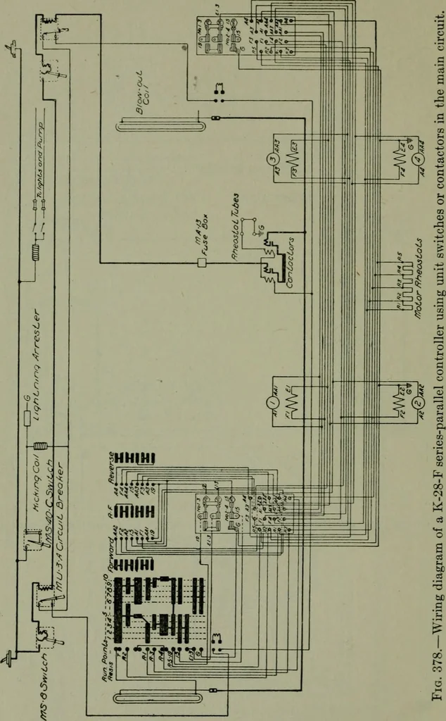 An illustration from Wiring diagrams of electrical apparatus and installations, 1913, leaf 231