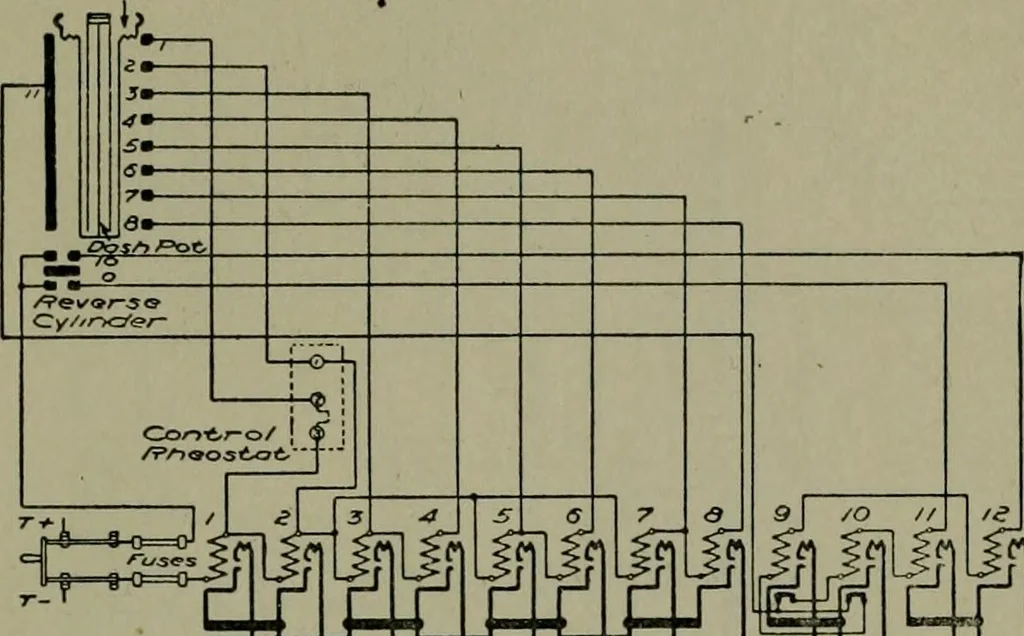 An illustration from Wiring diagrams of electrical apparatus and installations, 1913, leaf 232