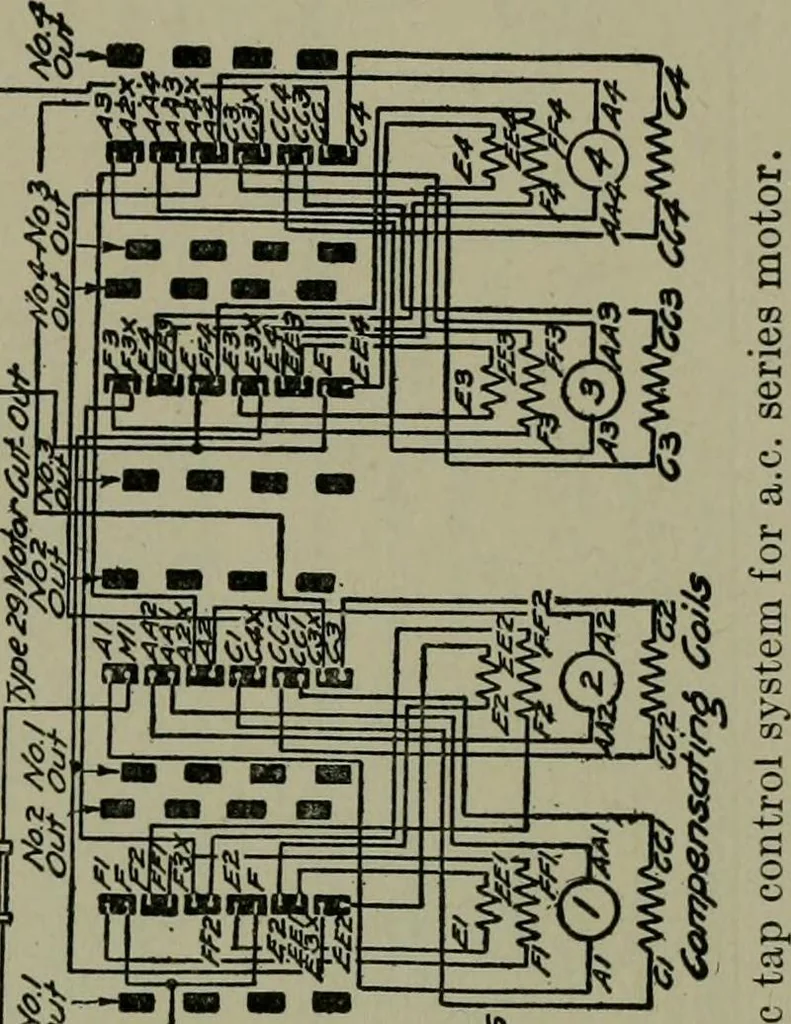 An illustration from Wiring diagrams of electrical apparatus and installations, 1913, leaf 242