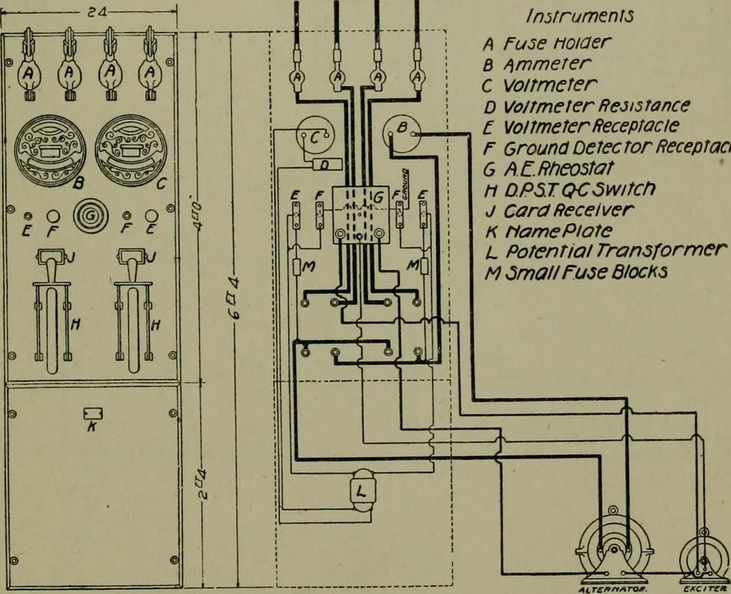 An illustration from Wiring diagrams of electrical apparatus and installations, 1913, leaf 30