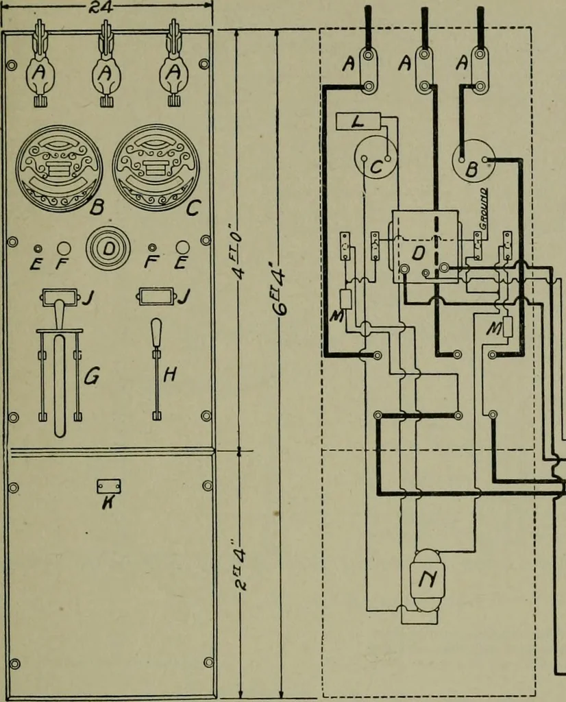 An illustration from Wiring diagrams of electrical apparatus and installations, 1913, leaf 32