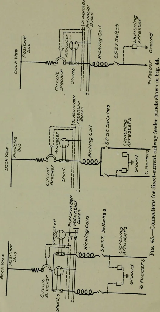 An illustration from Wiring diagrams of electrical apparatus and installations, 1913, leaf 45