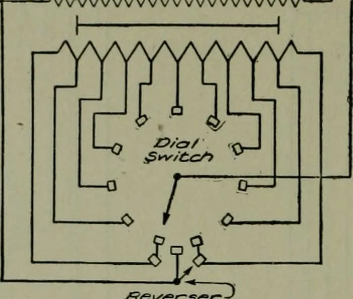 An illustration from Wiring diagrams of electrical apparatus and installations, 1913, leaf 61