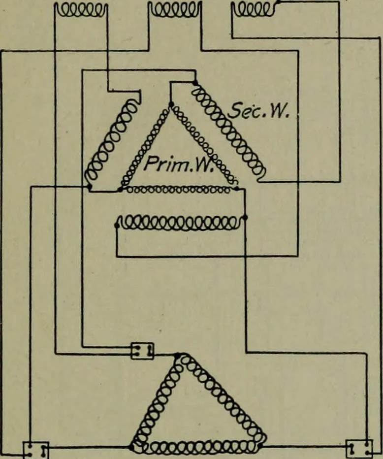 An illustration from Wiring diagrams of electrical apparatus and installations, 1913, leaf 66