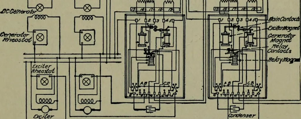 An illustration from Wiring diagrams of electrical apparatus and installations, 1913, leaf 68