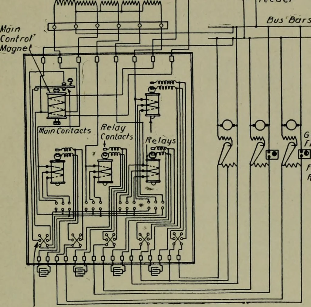 An illustration from Wiring diagrams of electrical apparatus and installations, 1913, leaf 68