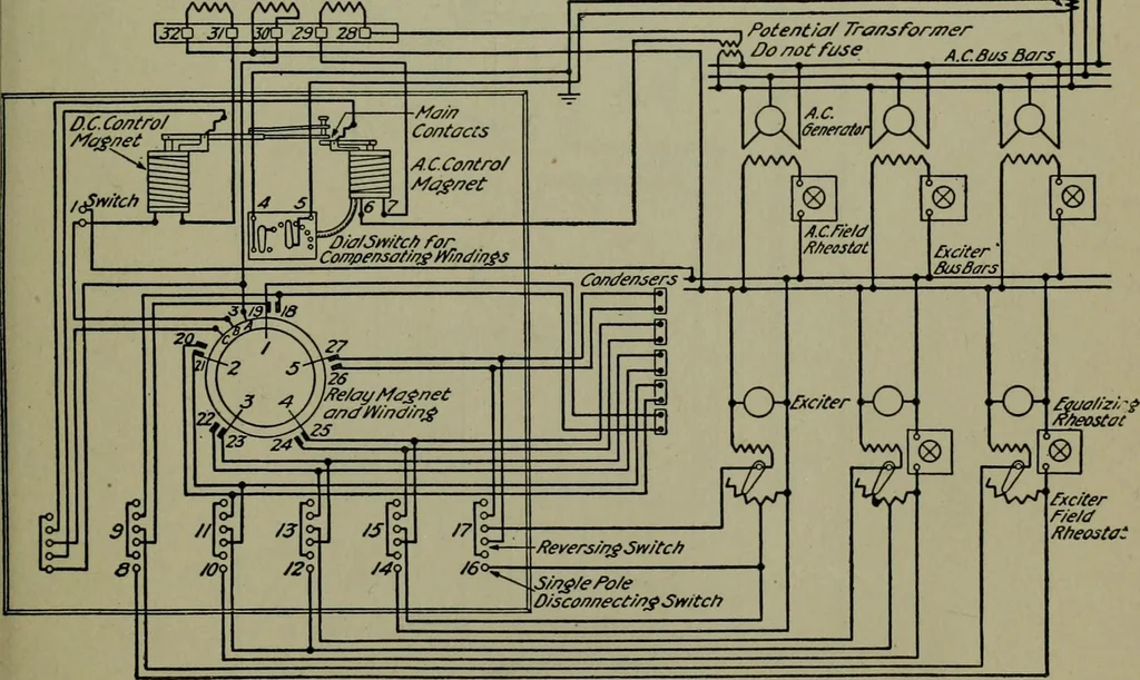 An illustration from Wiring diagrams of electrical apparatus and installations, 1913, leaf 70