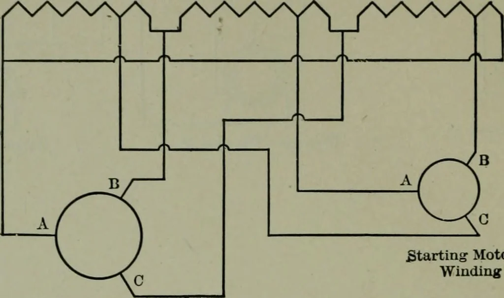 An illustration from Wiring diagrams of electrical apparatus and installations, 1913, leaf 75