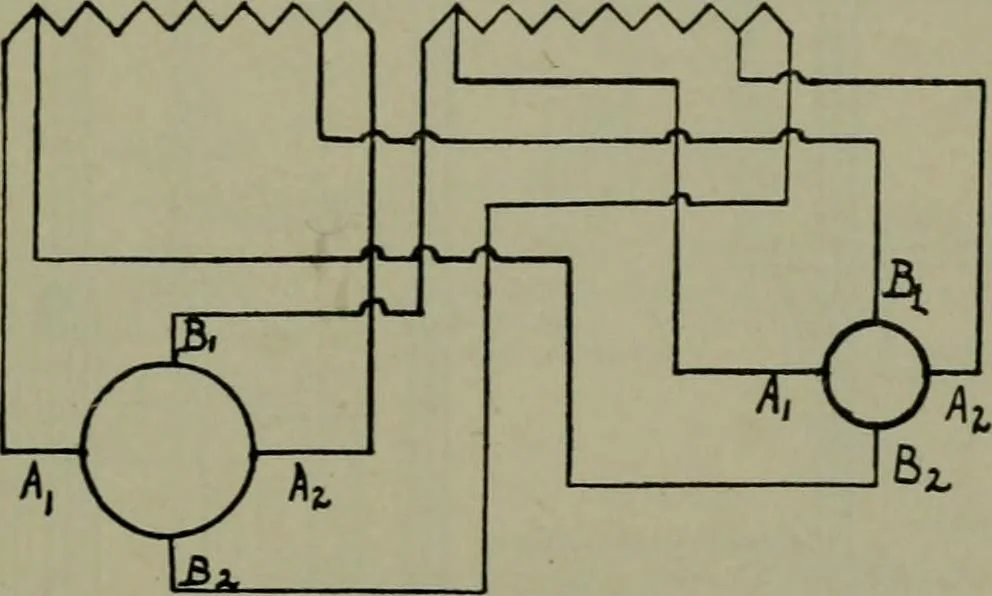 An illustration from Wiring diagrams of electrical apparatus and installations, 1913, leaf 76