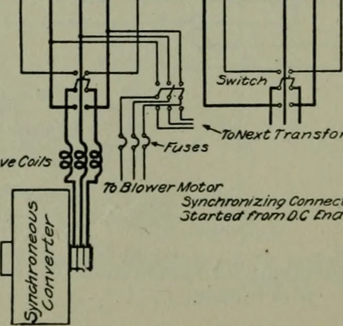 An illustration from Wiring diagrams of electrical apparatus and installations, 1913, leaf 77