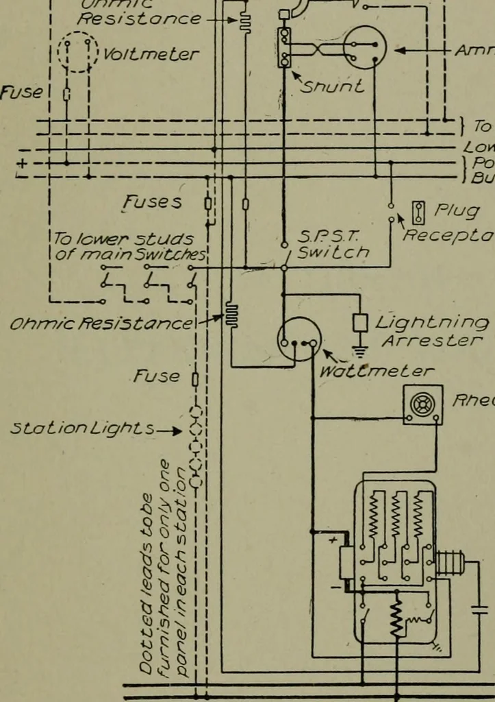 An illustration from Wiring diagrams of electrical apparatus and installations, 1913, leaf 82