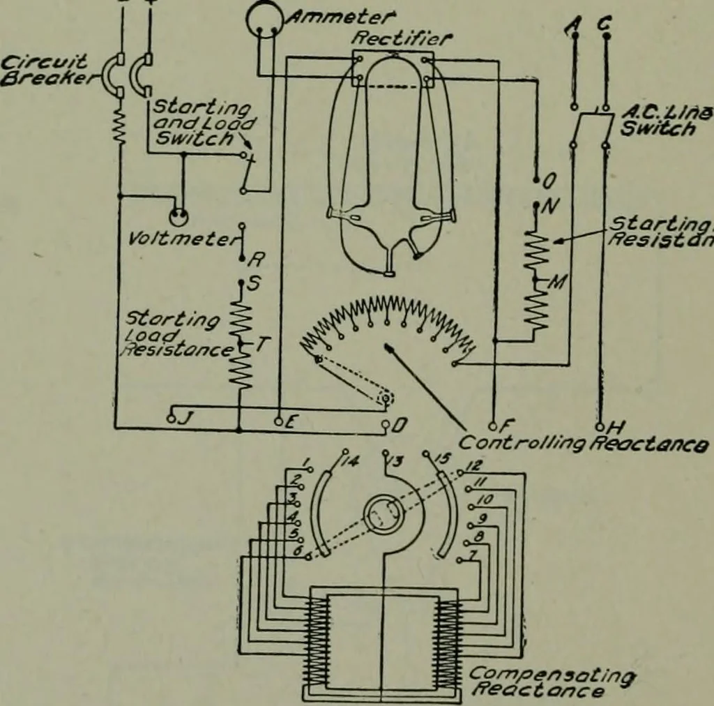 An illustration from Wiring diagrams of electrical apparatus and installations, 1913, leaf 87
